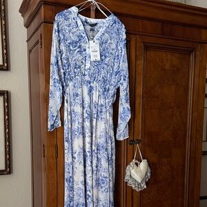 blue and white floral dress zara Zara Blue Floral Dress